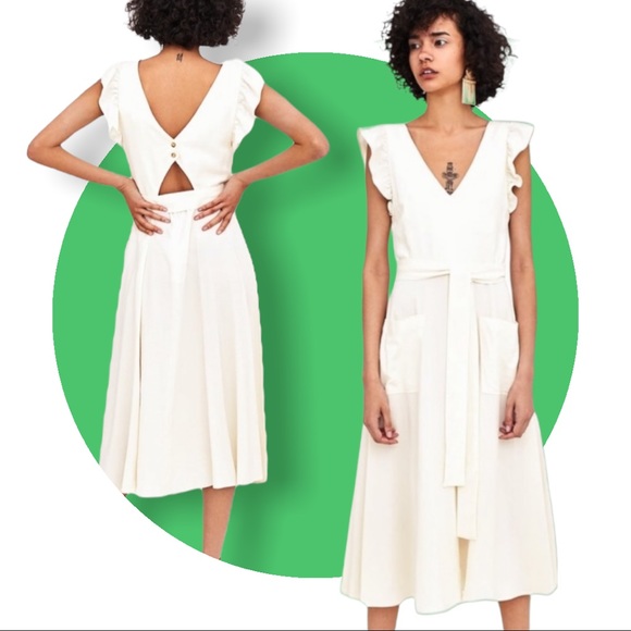 New Zara linen white dress with butterfly shoulder - Picture 1 of 10